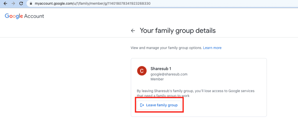 åtgärder för att lämna din Google-familj  