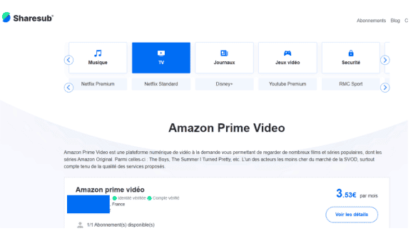 amazon prime video subscription selection