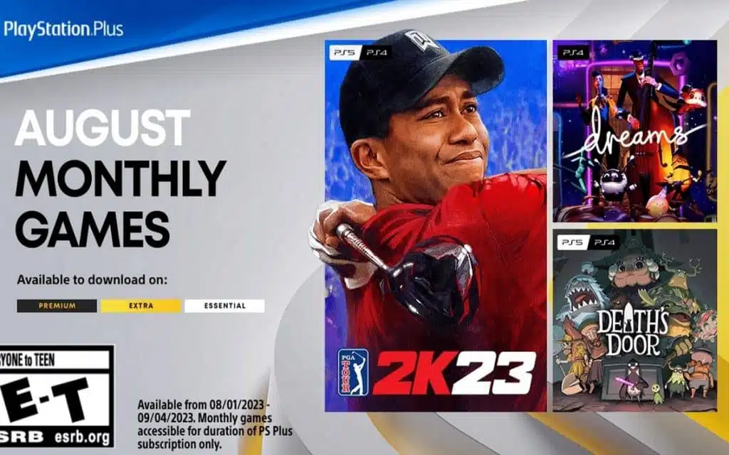 PlayStation Plus-bild för spelen i augusti 2023: PGA Tour 2K23, Dreams och Death's Door