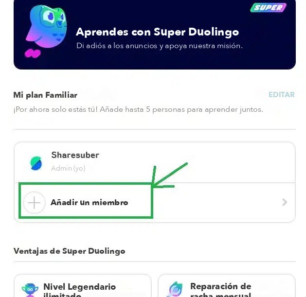 añadir miembros de duolingo a su cuenta