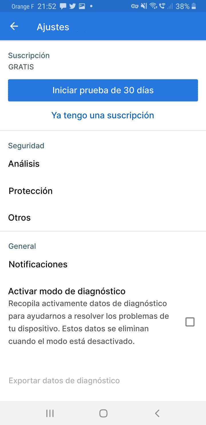 Captura de pantalla de los ajustes de Malwarebytes en Android con la opción Ya tengo una suscripción
