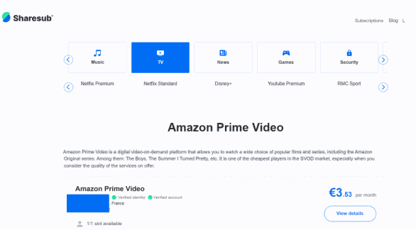 επιλογή συνδρομής amazon prime video