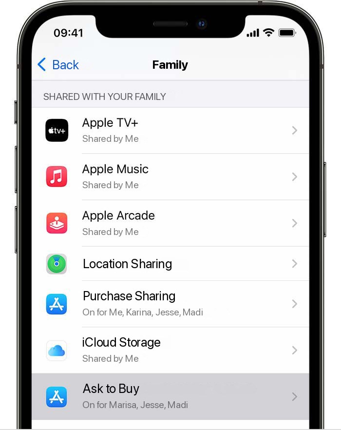 iPhone zobrazující položku nabídky Požadavek na autorizaci nákupu