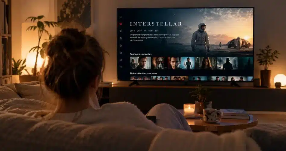 Femme qui regarde Netflix dans son salon